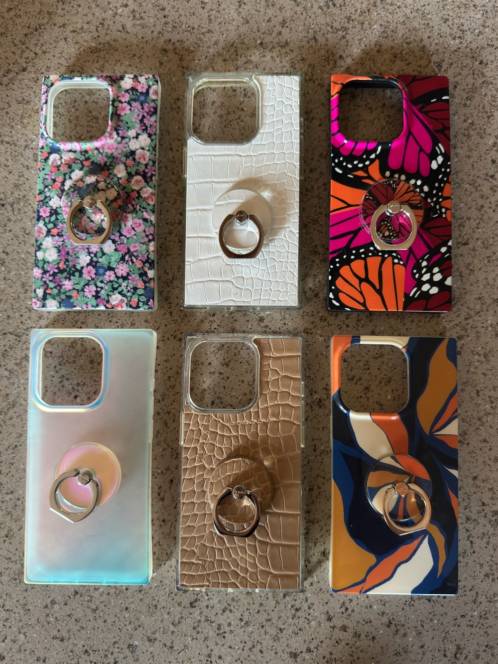 Bundle of 6 Flaunt Square IPhone 15 Pro Phone Cases with Matching Ring Stands